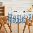 thumbnail image 4 of Easter Tablecloth 60×84 Inch Oval, Spring Carrots Bunny Blue White Porcelain Washable Seasonal Table Cover for Party Picnic Dinner Decor, 4 of 6