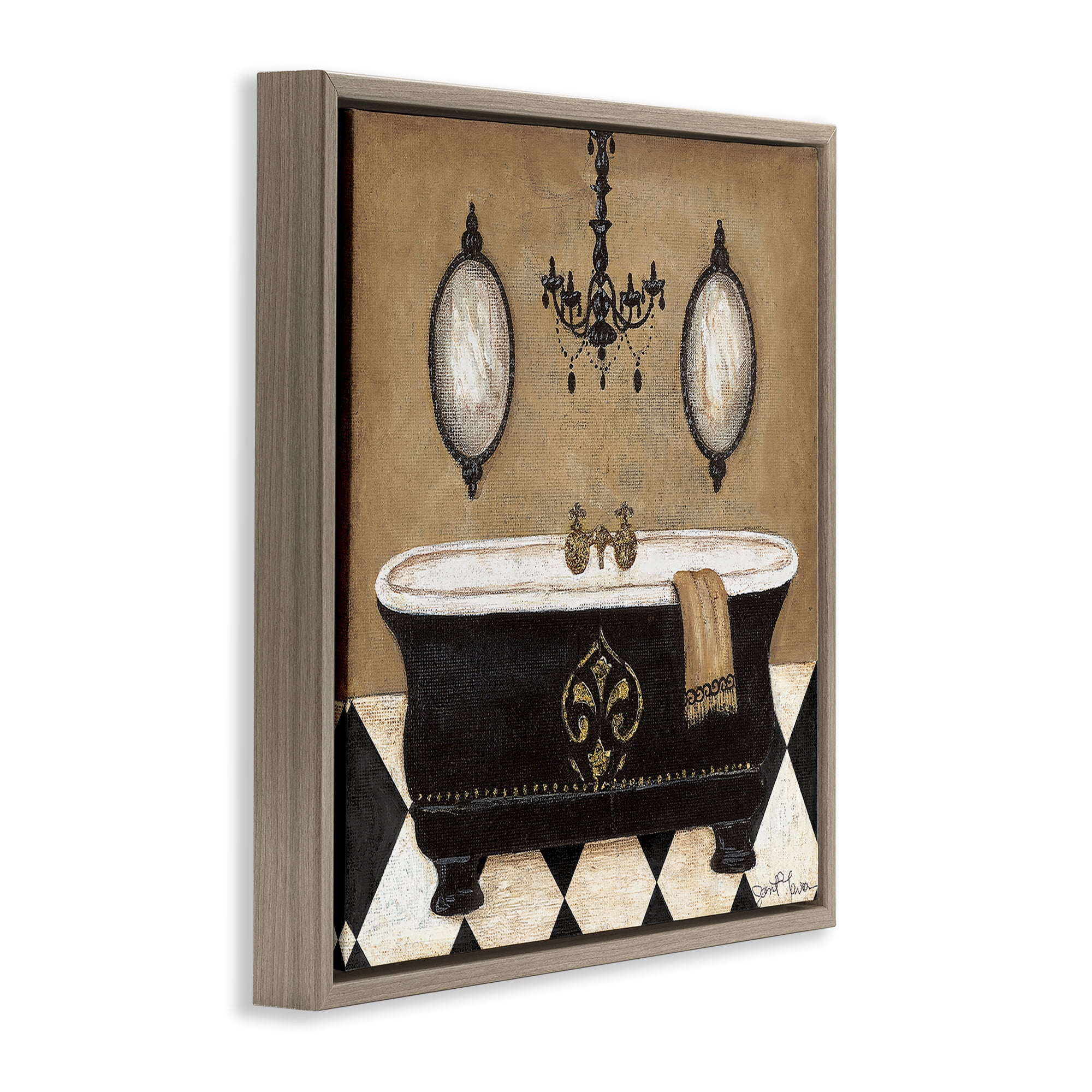 Stupell Industries Elegant Bathtub & Chandelier Brown Framed Floater Canvas Wall Art, design by Janet Tava