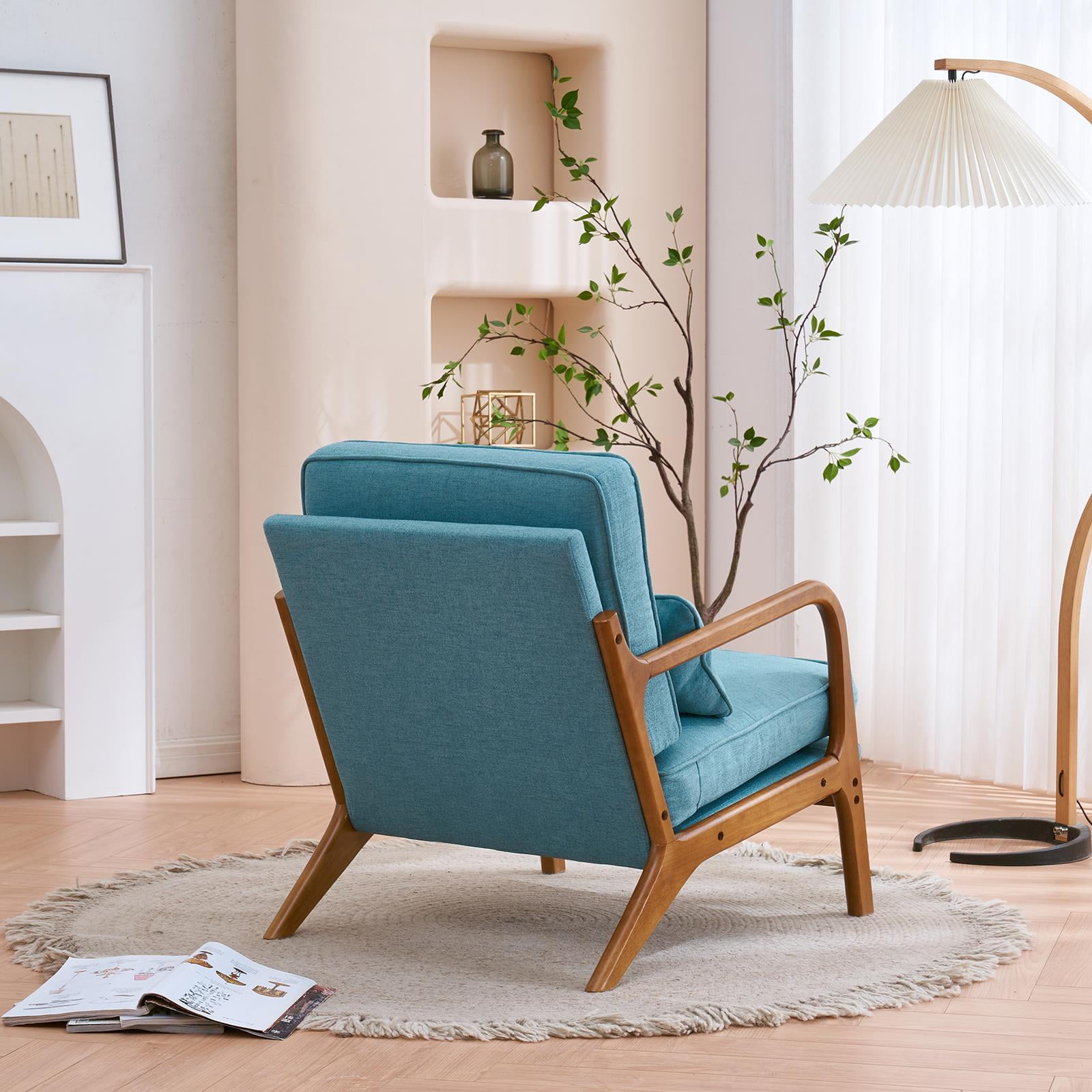 UBesGoo Modern Wood Club Chair Bronzing Cloth Fabric Upholstered Reading Accent Chair with Solid Wood Frame Brown