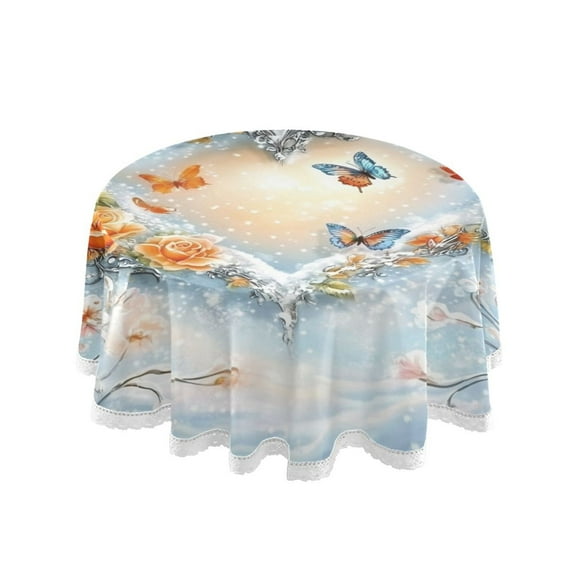 YAZAOO Round Tablecloth Rose Heart Painting Pattern Tableclothes