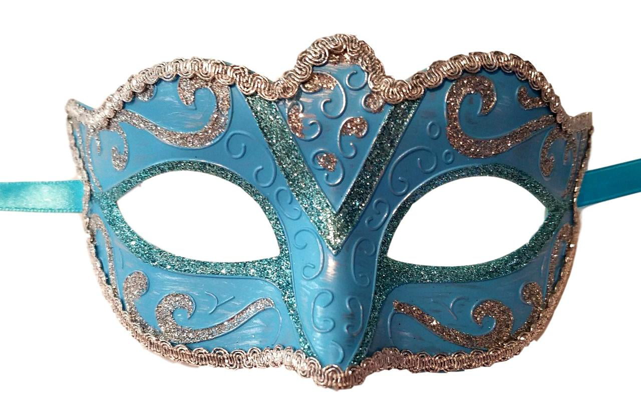 Turquoise Aqua Light Blue Stick Masquerade Mardi Gras dance party Feather Mask