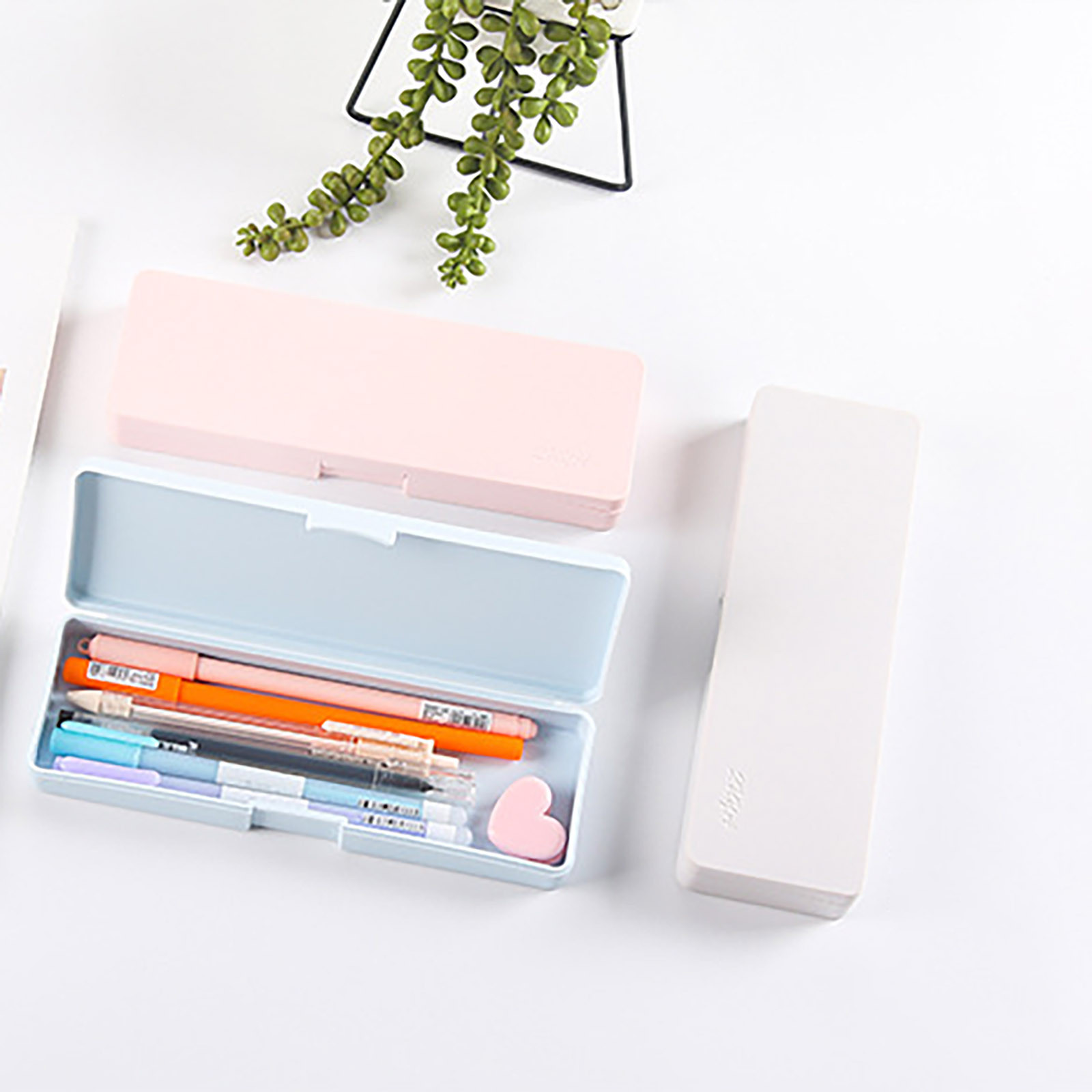 Plastic Pencil Case Transparent Plastic Stationery Case Frosted Clear Pencil Box with Hinged Lid Small Pencil Box Plain White Pencil Case Storage Box for Students Office Supplies