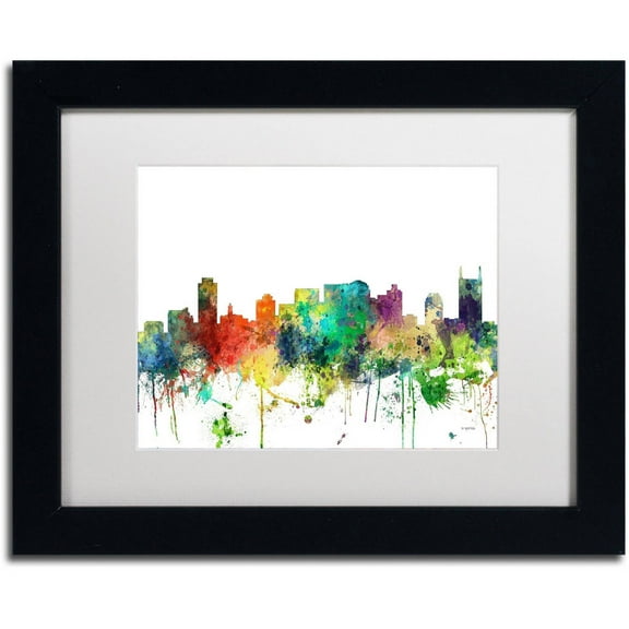 Trademark Fine Art "Nashville Tennessee Skyline SP" Canvas Art by Marlene Watson, White Matte, Black Frame