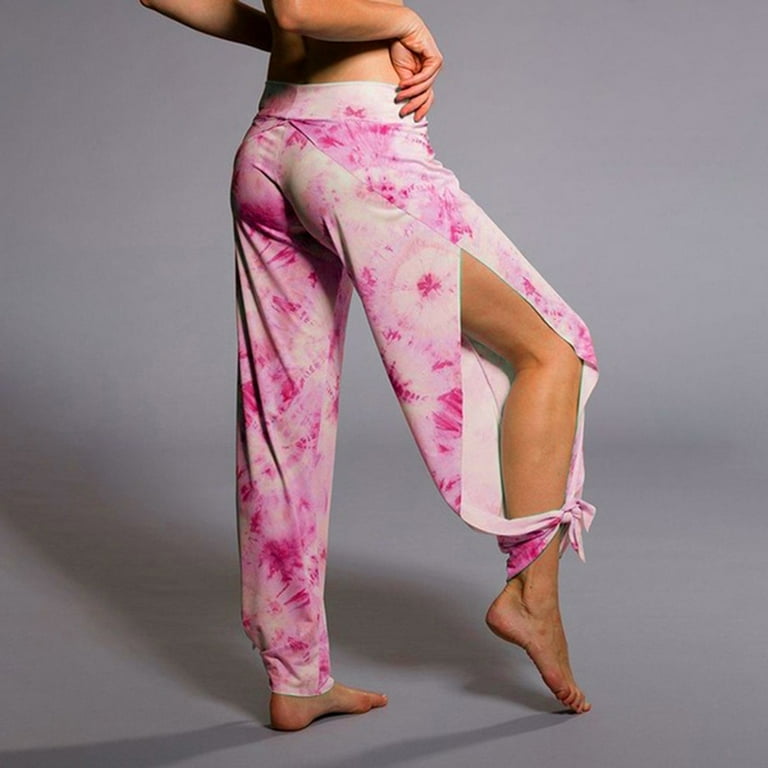 Xinqinghao Yoga Leggings For Women Women's Tie-Dye Harem Pants Side Slit  Jogger Yoga Pants Hippie Beach Sweatpants Women Yoga Pants Pink XL 