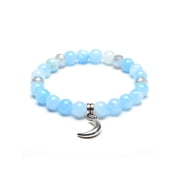 ELYA Jewelry Women's Moon Charm Blue Jade Stone Bead Stretch Bracelet (8mm Wide)