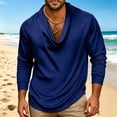 thumbnail image 5 of Zivyakyron Cowl Neck Mens Tops Fall Long Sleeve Satin Casual Soft Pullover Solid Shirt Going Out Loose Blue 2XL, 5 of 6