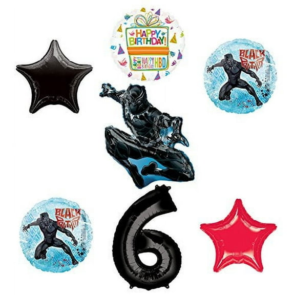 Black Panther 6th Birthday Balloon Bouquet Decorations and Party Supplies