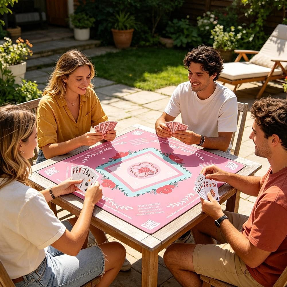 Mini Mahjong Mat, Non-Slip Noise Reducing Game Table Mat for Mahjong Tiles, Portable Rubber Playing Surface for Card Games, Poker, Dominoes and Board Games, Foldable Table Cover for Home Travel