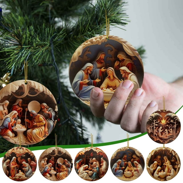 Fiudx Colgante Navideño 2024, Diseño 3D de Bendición de Nacimiento, Adorno Acrílico Estereoscópico para Coche, Decoración Multifuncional para El Hogar, Ideal para Árbol de Navidad, Chimenea, Regalo F