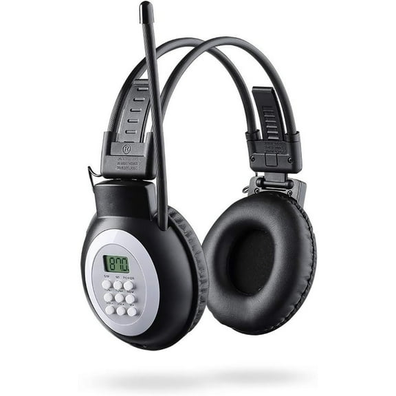 FM Radio Headphones, Stereo Wireless Headset with Crystal Clear Reception & Memory Preset, Foldable Comfortable Lightweight Design for Walking, Sports, Home Use