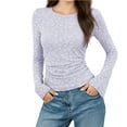 thumbnail image 2 of Women's Basic Tops Winter Solid Color Long Sleeve Bell Sleeves Floral Round Neck Tops Elegant Pullover Soft Stretchy Going Out Vacation Tunic Business Casual Outfits, 2 of 8
