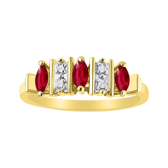 RYLOS Rings for Women 14K Gold Plated Silver Ring Classic 3 Stone Precious Gemstone and Diamond Ring  JulyRuby Jewelry Size 7