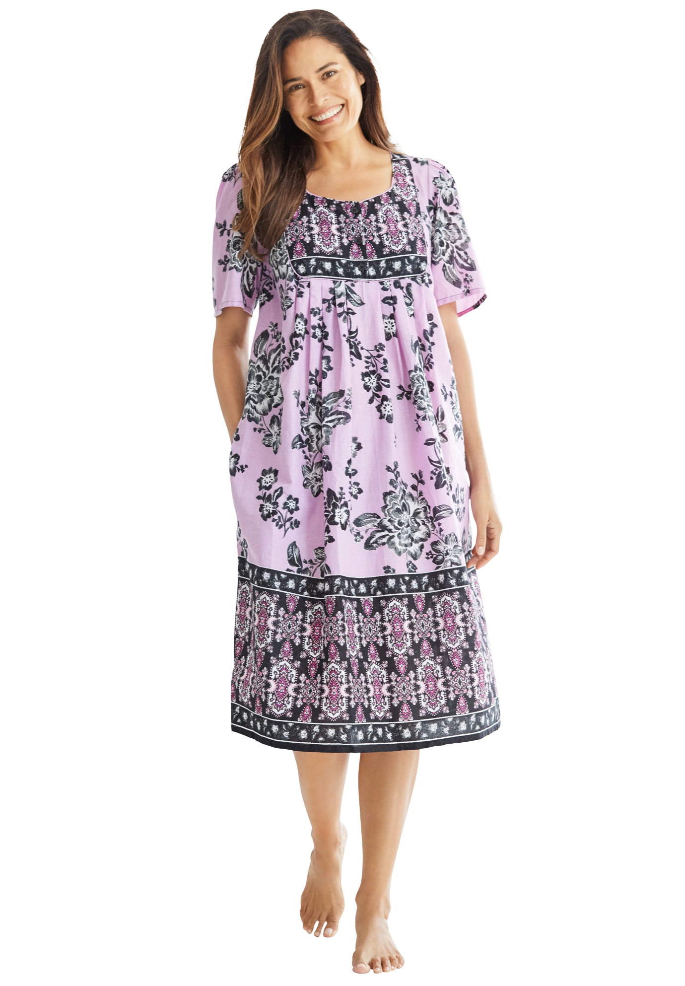 Only Necessities Women's Plus Size Mixed Print Short Lounger House Dress or Nightgown 