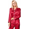 thumbnail image 2 of Conjunto de pijama para mujer, de manga larga, de satén de seda, con botones suaves, ropa de dormir para estar en casa, 2 of 5