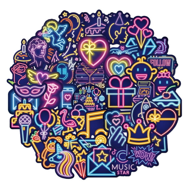 Bolsa de pegatinas de neón con grafiti (50 unidades), ideal para niños, para portátil, monopatín, equipaje, botella de agua y guitarra. Calcomanía impermeable, ideal como regalo para adolescentes y ad