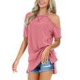 thumbnail image 4 of TEMOFON Womens Short Sleeve Cutout Tops Summer T Shirts Side Split Tunic Trendy Casual Loose Fit Cute Tees Pink, 4 of 6