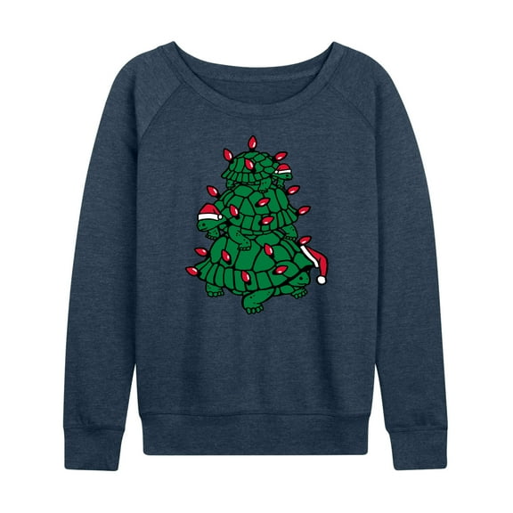 Instant Message - Turtle Tree Stack Christmas - Women's Lightweight French Terry Long Sleeve Shirt