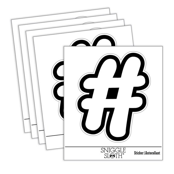 Hashtag Number Sign Car Window Bumper Water Bottle Phone Tablet Laptop Waterproof Vinyl Decal Sticker Set 5-Pack - Gloss Finish - 2.0"