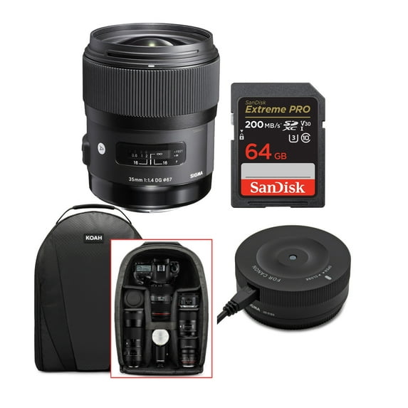 Sigma 35mm f/1.4 DG HSM ART Lens for Canon EF with USB dock and 64GB SDXC Card