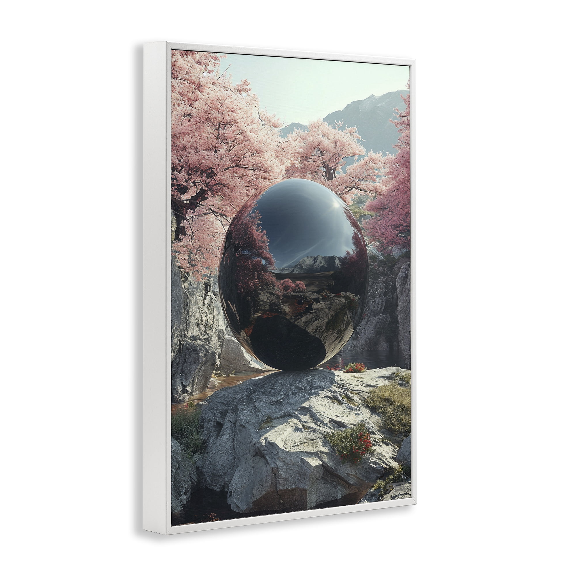 Stupell Industries Surreal Reflective Ball Landscape Painting White Framed Art Print Wall Art, 12 x 18