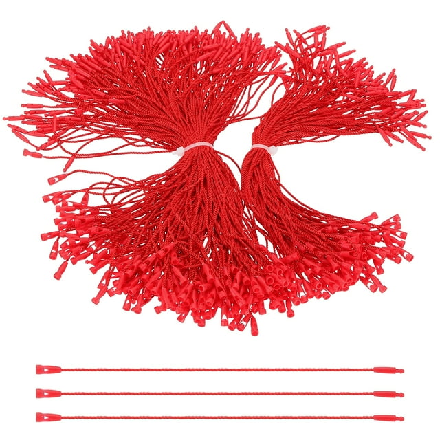 300 Pcs Polyester Hang Tag String, 8 Inch Red Snap Lock Pins Loop Fastener Price Tag Ties for Clothes Shoes Luggage