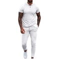 thumbnail image 2 of Traje de ocio para hombre, cuello vuelto, cintura con cremallera, Color puro, manga corta, pantalones largos, chándal blanco 3XL, 2 of 6