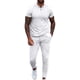 thumbnail image 3 of Traje de ocio para hombre Cuello vuelto Cremallera Pretina Color puro Manga corta Pantalones largos Chándal Blanco L, 3 of 6