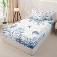 thumbnail image 2 of Homewish Teens Sea Blue Turtle Starfish Shell Zipper Twin Comforter Sets with Fitted Sheet and 2 Pillowcases,Boys Girls Ocean Animal Zipper Bedding Set,4-Piece, 2 of 6
