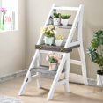 thumbnail image 2 of Solid Wood Foldable Ladder Chair,2 in 1 Lightweight Portable Multifunctional Step Stool,3 Step Dual Purpose Step Ladder and Display Stand, for Home,Library,Kitchen,Antique White, 2 of 7