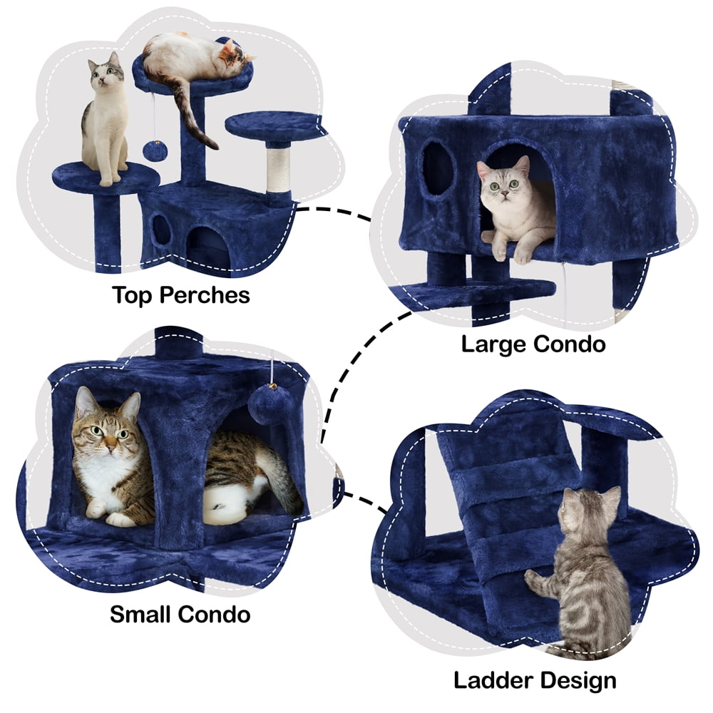 Alden Design 54''H Multilevel Cat Tree Condo 3 Scratching Posts  for  Medium Cats Indoor, Navy Blue