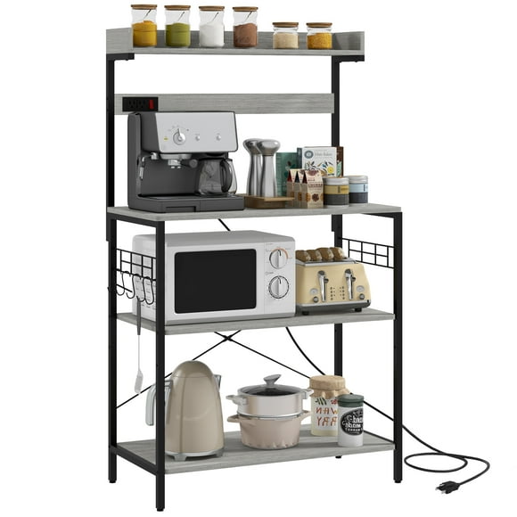 HOMCOM Étagère de Cuisine pour Boulanger avec Prise de Courant, Tablettes Ajustables et Crochets