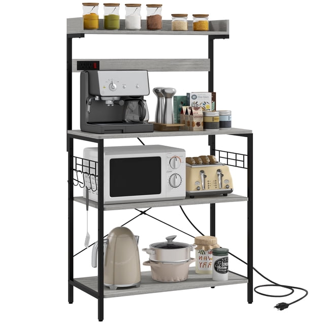 HOMCOM Étagère de Cuisine pour Boulanger avec Prise de Courant, Tablettes Ajustables et Crochets