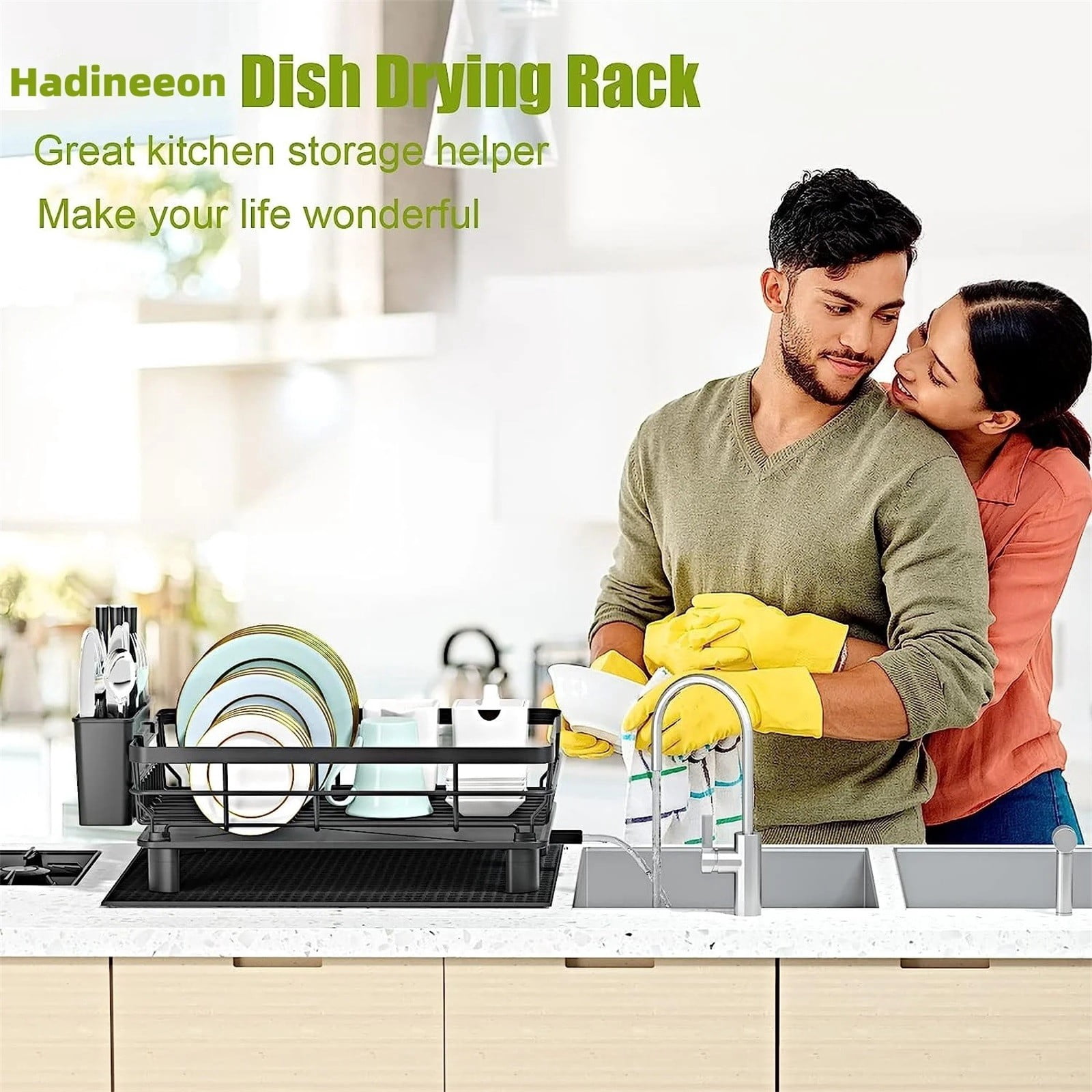 MOQIN Dish Drying Rack -Stainless Steel Dish Rack with Drainboard,Space-Saving Dish Rack,Dish Racks for Kitchen Counter, Stainless Steel Kitchen Drying Rack with a Cutlery Holder,13''W x 17''L