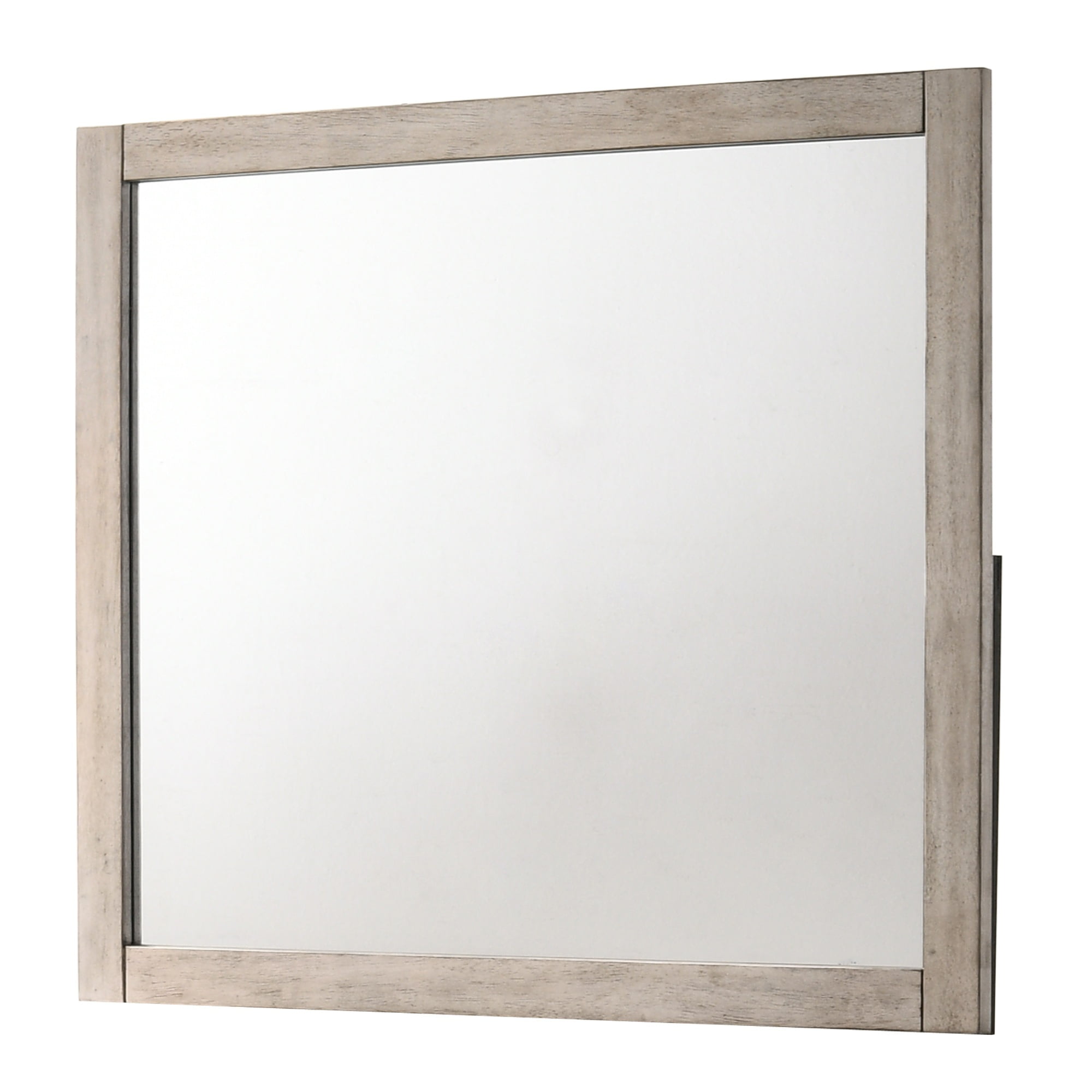 Rectangular Wooden Frame Dresser Top Mirror, Antique White and Silver