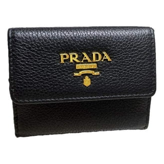Prada Womens Vitello Move Black Leather Compact Envelope Trifold