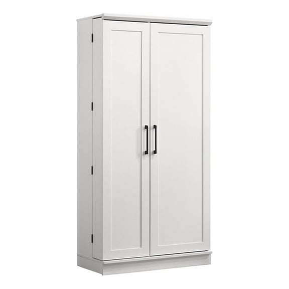 Coe 71 Inch Storage Cabinet Wardrobe with Swing Out Door- White Solid Wood