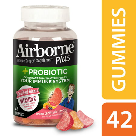 Airborne Plus Probiotic Gummies, 1000 Milligram Vitamin C, Immune Support, and Antioxidant Supplements, 42