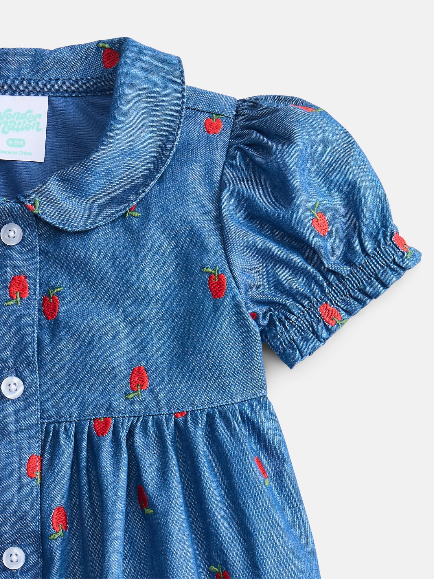 Wonder Nation Baby Girls Dress with Puff Sleeves and Shorts Set, 2 Piece, Sizes 0/3M-24M
