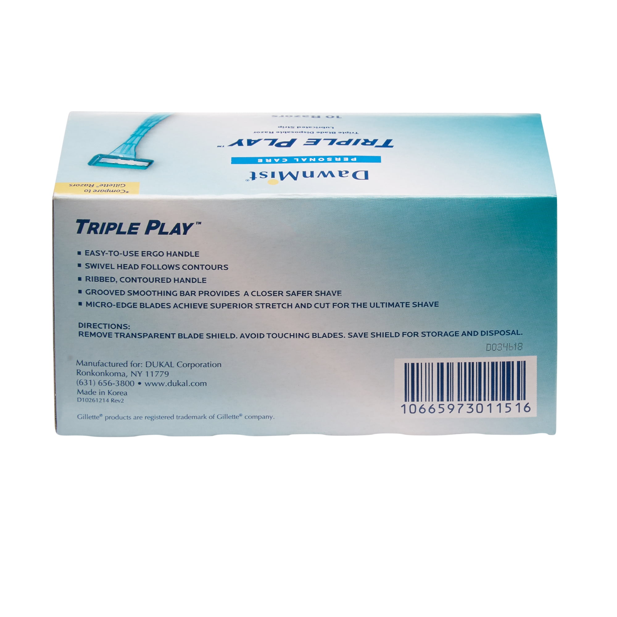 DawnMist Triple Play Personal Razor with Lubricating Strip Single Edge Triple Blade Teal 500 per Case DR3886