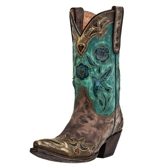 Dan Post Women's Blue Bird Wingtip Western Boot Snip Toe Copper 7 1/2 M US