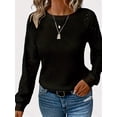 thumbnail image 5 of Women'S Solid Color Lace Trim Long Sleeve T-Shirt Round Neck See Through Casual Elegant Top Black XL, 5 of 7