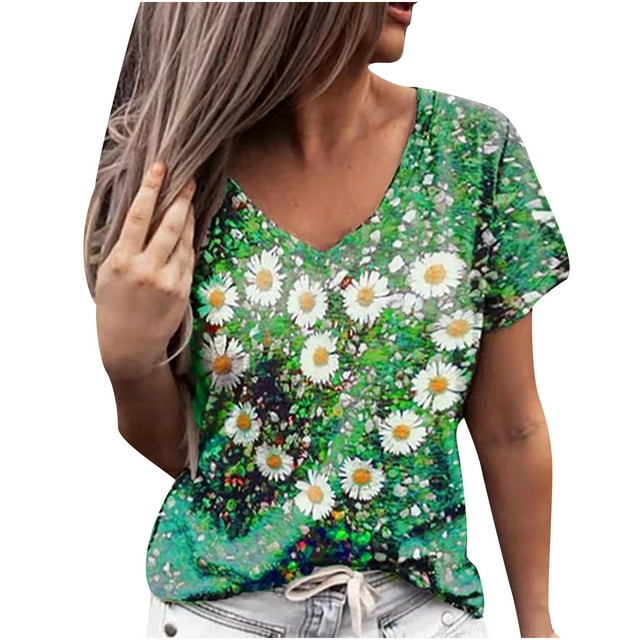 Leutsin T-Shirt à Col en V d'Été pour Femmes, Décontracté, à Manches Courtes, Imprimé « Love »