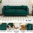 thumbnail image 4 of 83" Velvet Sofa Couch, Large Couch with 2 Removable Pillows and Front Stud Details, 3 Seats Upholstery Sofa for Living Room Bedroom Home Office, Green, 4 of 8