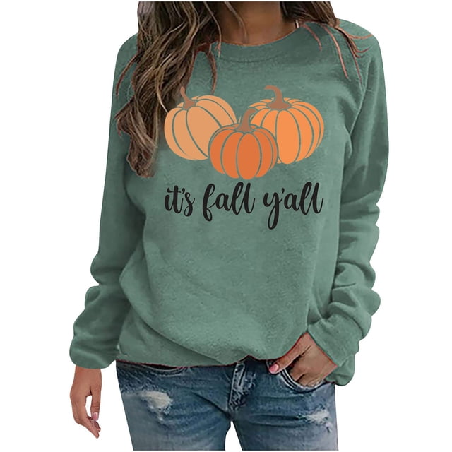 KIHOUT Hauts en Liquidation, Chandails en Molleton à Manches Longues pour Femmes Automne, Blouse Imprimée Graphique Citrouille, Col Rond, Décontracté, Ample, Sans Capuche