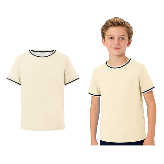 T Shirt for Boys Short Sleeve Beige Boys Tee Shirts Kids Athletic Shirts Kid Summer Tshirts Boys Tshirts Size 9-10 Years