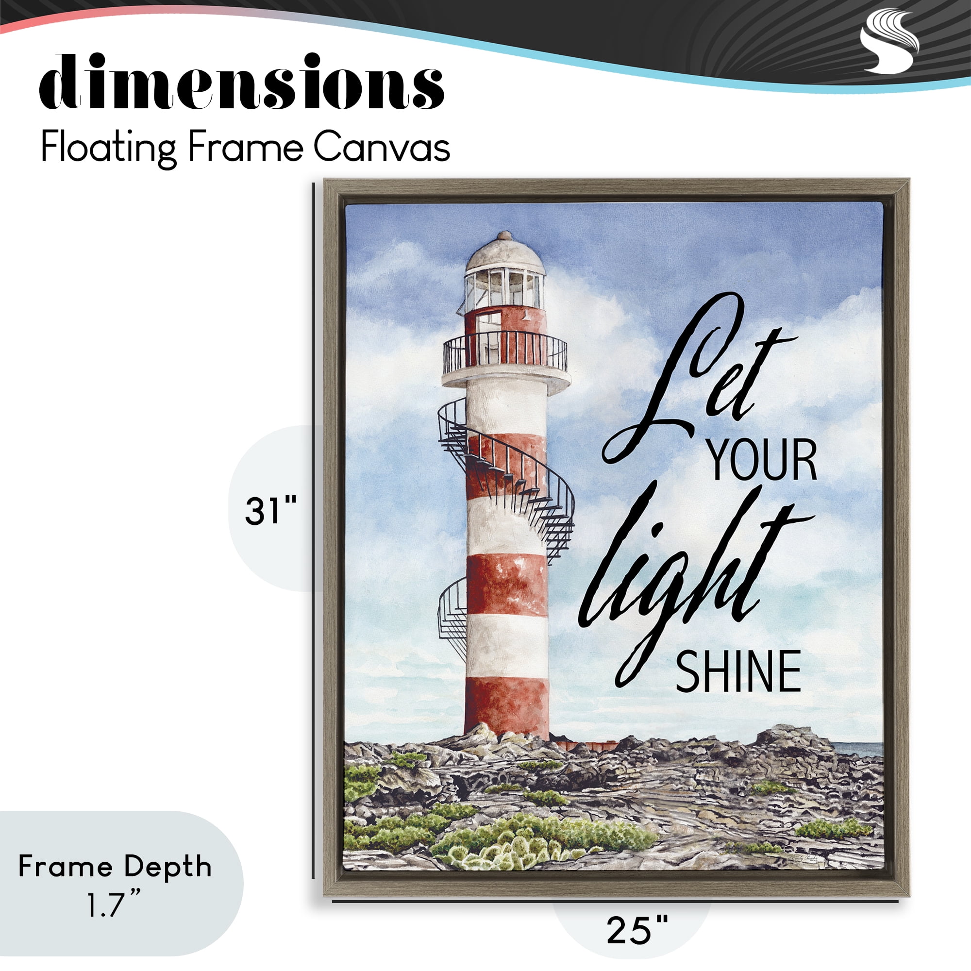 Stupell Industries Let Your Light Shine Beacon Brown Framed Floater Canvas Wall Art, design by Cindy Jacobs