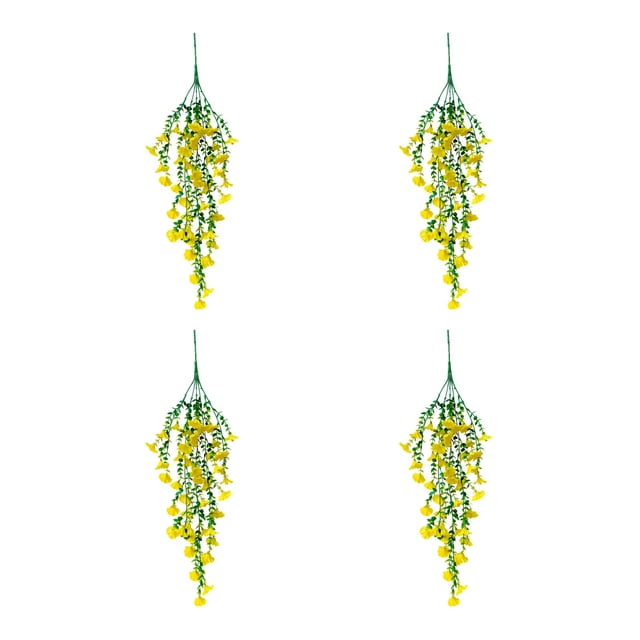 Flores Artificiales para la Decoración Simulada Campana Dorada Sauce Verde Planta Viña Artificial Falsa Flor Pared Colgante Flor Viña Colgante Plantas de Decoración Del Hogar Decoración de Boda
