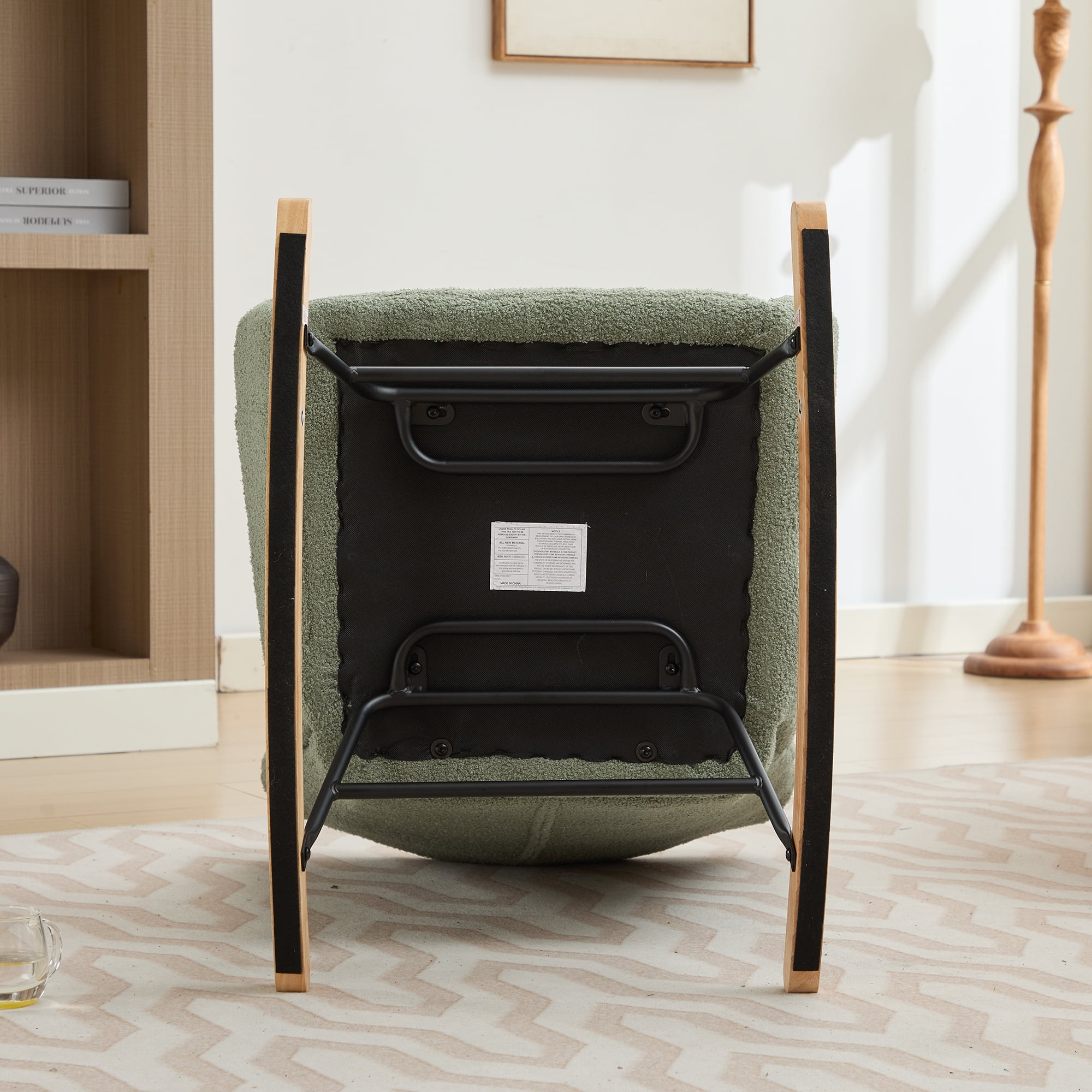 BISHE Modern Nursery Rocking Chair Upholstered Glider Chair with High Backrest Rocker Accent Armchair with Solid Wood Legs for Nursery Bedroom Living Room Teddy, Green