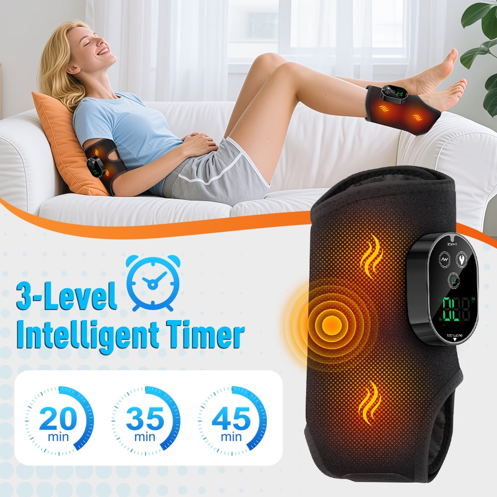 Flaremore Cordless Foot and Ankle Massager,3 in 1 Ankle Heating Pad Wrap with 6 Heat & 3 Vibration Modes,3000mAh Portable Rechargeable Ankle Heating Wrap Warmer for Feet,Ankles & Calves,Black 2PCS