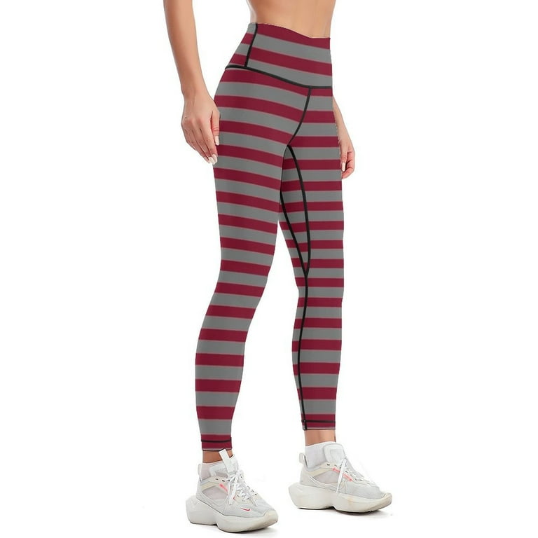 Burgundy and Grey Horizontal Stripe Pattern Leggings Women s high waist legings for fitness sports for gym Womens Leggings Walmart